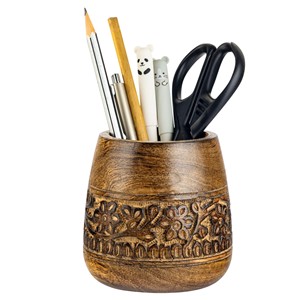 Portalápices de Madera de Mango Hecho a Mano con Patrones Tallados |   Venta al por mayor - Product Image 1