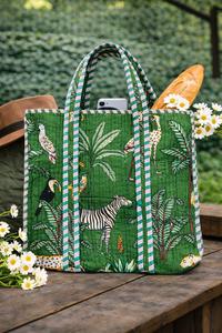 กระเป๋าโท้ทผ้าฝ้ายเย็บมือสุดหรูสำหรับผู้หญิง ลายพิมพ์บล็อกทันสมัย กระเป๋าใส่สัมภาระแบบยั่งยืน ซักได้ - Product Image 5