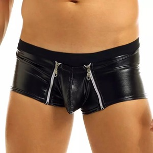 Shorts en satin noir pour homme, taille haute, fermeture éclair, style gothique - Product Image 2