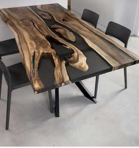 Modern Latest Collection Solid Live Edge Wooden Dining <b>Table</b> Transparent <b>Epoxy</b> <b>Resin</b> Restaurant & Cafe Dining <b>Table</b> - Product Image 2