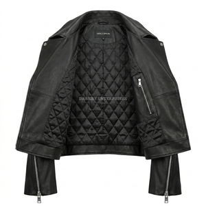 Chaqueta de Cuero Negra Personalizada para Hombre, Estilo Motero, Ajustada, de Piel de Oveja Auténtica, con Cremallera Asimétrica, Proveedor de Abrigos para Motociclistas - Product Image 3