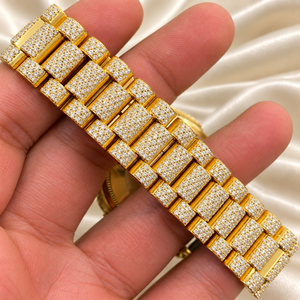 นาฬิกาข้อมือหรูหรา Raj Gems หน้าปัดแสดงผลแบบอนาล็อก กระจกแซฟไฟร์ สายสแตนเลสสตีลสีเหลืองทอง แฟชั่นสำหรับทุกเพศ กันน้ำ - Product Image 2