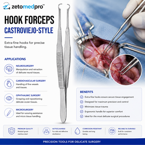 คีมจับตะขอแบบ CASTROVIEJO ขนาดพิเศษ ความยาวรวม 4-3/4 นิ้ว 12 ซม. ZETOMEDPRO - Product Image 4
