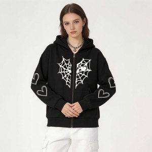 Nueva sudadera con capucha de otoño-invierno, personalizada, de forro polar grueso, con estampado de corazón de telaraña, con cremallera, cálida, informal, estilo urbano, 100% algodón. - Product Image 4
