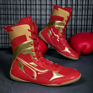 Red Gold High Top Boxing <b>Shoes</b> Lace-Up Breathable Leather Adults Martial Arts Training Kickboxing Gear - Product Image 6