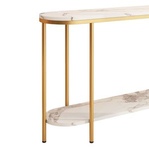 22504192 <b>Console</b> <b>Table</b> Faux <b>Marble</b> 2-Tier Narrow Entryway Storage Shelves for Living Bedroom - Product Image 6
