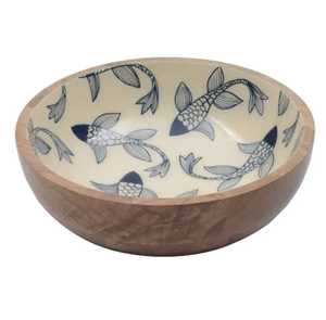 Bol à salade en bois artisanal à motif ondulé bleu, imprimé émail, pour fruits, vaisselle décorative pour hôtel et mariage - Product Image 2