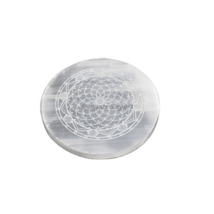 Accent Guérison de la vie Symbole Cercle Sélénite Plaque de charge ronde Pierre précieuse de guérison Feng Shui - Product Image 2