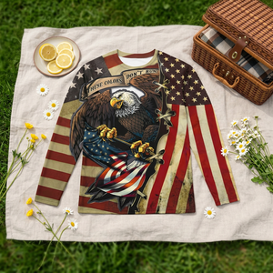 <b>Men's</b> Long Sleeve American Flag Eagle Print T-<b>Shirt</b> Sublimation Casual O-Neck Regular Fit Pattern Design - Product Image 5