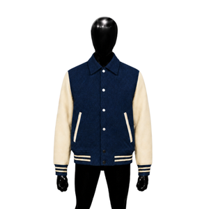 Blouson universitaire bleu marine premium pour homme, style classique athlétique, vêtement d'extérieur pour campus, style preppy, extérieur en laine, doublure en coton, automne - Product Image 1