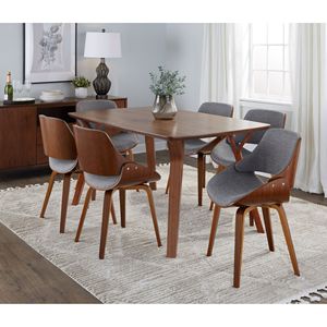 Folia Fabrizzi della metà del secolo moderno Set da pranzo in legno di noce e tessuto grigio di - Product Image 4