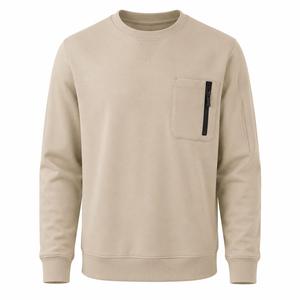 Sweat-shirt pour homme beige à col rond, coupe ample, couleur unie, poche zippée, style décontracté, tricot en coton, style hiver, pull, écologique - Product Image 1