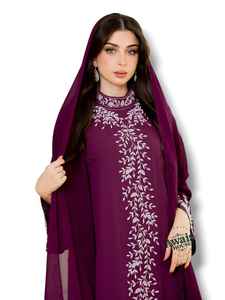 Ensemble 2 pièces de luxe AWAIS HOUSE pour femmes musulmanes, robe longue en velours uni perlé, coupe trapèze, pour soirée/formelle - Product Image 3