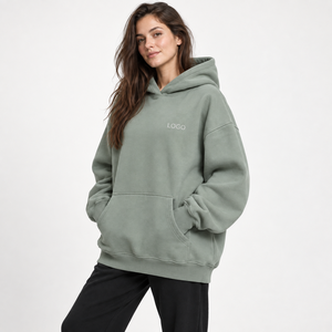 Sweat-shirt à capuche pour femme, couleur unie, coton, polaire de bambou, pull décontracté avec poches, logo sur le devant, vêtements d'automne - Product Image 2