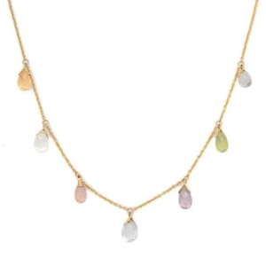18K Yellow Gold Multi-Gemstone Charm <b>Necklace</b> with Oval Cut Garnet Ruby <b>Opal</b> Sapphire & Emerald - Product Image 1