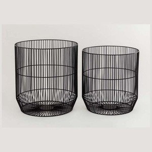Cesto de Ropa Redondo Apilable de Metal Negro con Asas, Organizador Moderno de Hierro para Baño - Product Image 2
