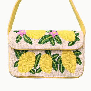 Sacs à bandoulière perlés pour femmes, sacs de soirée pour filles, sac à main bohème brodé citron, sac à main perlé en verre pour femmes, vente en gros - Product Image 3