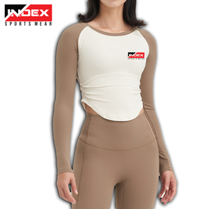 INDEX Women's Raglan Sleeve Sporty Top Long Sleeve O-Neck Slim Fit Breathable Knitted Spandex Polyester Solid Color Front <b>Logo</b> - Product Image 4