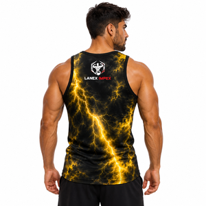 Camiseta Deportiva Personalizada con Estampado 3D de Rayos para Hombre |   Chaleco Deportivo Sublimado para Fisicoculturismo |   Ropa Deportiva sin Mangas para Entrenamiento Físico - Product Image 3