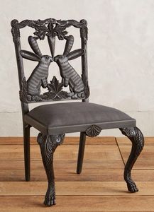 Chaise de salle à manger de luxe en bois massif, sculptée à la main, avec motif lapin orné, assise rembourrée noir mat - Product Image 6