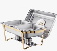 Ensemble de réchauds de buffet en acier inoxydable gris premium 10 L, système de chauffage au gaz, pour hôtels et traiteurs, efficacité énergétique A++ 24