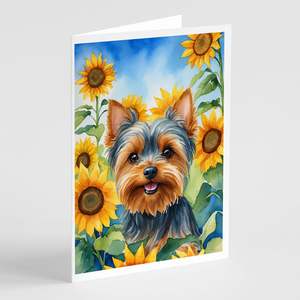 Yorkshire Terrier in Sunflowers Whimsical A7 Tarjetas de felicitación en blanco Paquete de 8 con sobres 5x7 Tamaño de nota - Product Image 1