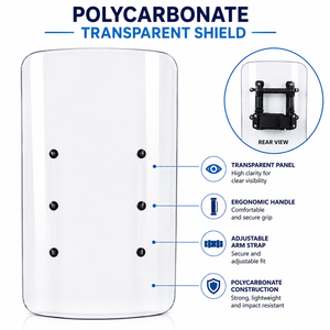 Écran transparent en polycarbonate avec sangle de bras réglable et poignée ergonomique pour une visibilité claire et une prise en main sécurisée - Product Image 1