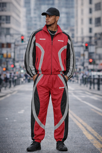 ชุดวอร์มแฟชั่นสีแดงสไตล์สตรีทแวร์สำหรับผู้ชายช่วงฤดูใบไม้ร่วง |   เสื้อกันลมผ้าฟลีซโพลีเอสเตอร์ 100% ระบายอากาศได้ดี ลายพิมพ์ 3 มิติ | - Product Image 4