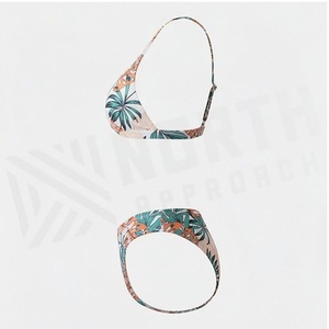 Ensemble de bikini imprimé feuilles tropicales pour femme NORTH APPROACH, 2 pièces, extensible, en spandex et polyester, haut triangle, bas string - Product Image 3