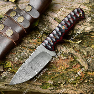 Cuchillo de Caza EDC de Hoja Fija de Acero de Damasco de Alto Rendimiento, Soporte OEM/ODM, Cuchillo para Camping y Pesca con Funda de Cuero DIY - Product Image 5