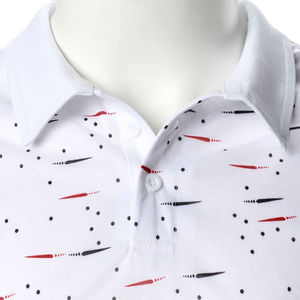 Men's White Knitted Polo Shirt With Red And Black Dot Pattern Casual Short Sleeve Summer <b>Top</b> - Product Image 4