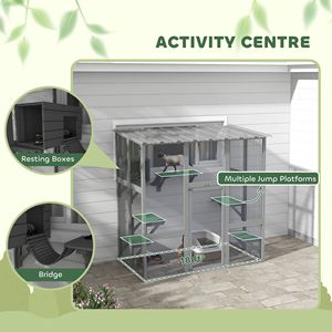 Casetta per Gatti in Legno Grigio con Ponti e Piattaforme, Recinto Esterno per Gatti da Finestra, Gabbia per Animali Domestici - Product Image 5