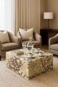 Table basse : Marbre Calacatta Viola fait main, design de socle carré, tables basses ou d'appoint de luxe. - Product Image 3