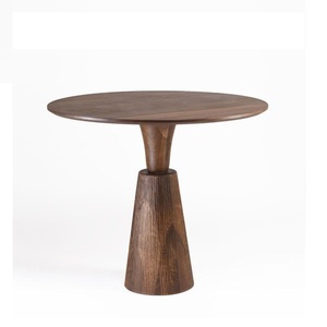 Mesa Auxiliar con Pedestal Esculpido de Nogal Acanalado, Base Cónica de Madera, Mesa Decorativa con Cuello de Embudo Liso, Mueble para Sala de Estar - Product Image 1