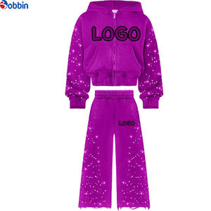 Conjunto Deportivo de Invierno 2 en 1 para Hombre, Sudadera con Capucha de Algodón Grueso y Pantalones Acampanados con Diseño de Pedrería y Brillantes - Product Image 4