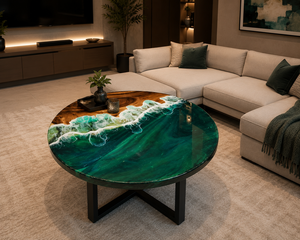 <b>Epoxy</b> Resin Center <b>Table</b>, Ocean Inspired <b>Coffee</b> <b>Table</b>, Acacia Wood Furniture, Modern Round <b>Coffee</b> <b>Table</b>, Handmade Resin Art - Product Image 2