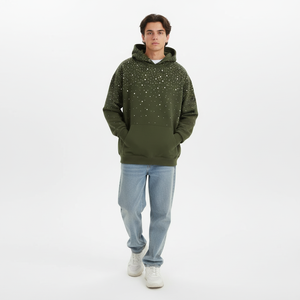 Custom Rhinestone Hoodie Unisex High Quality Custom Diamond Cotton Fleece <b>Pullover</b> <b>Men</b> Rhinestone Hoodie - Product Image 4