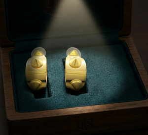 Handcrafted Gold Plated Brass Semi-Lunar Hoop Stud <b>Earrings</b> with Cone Accents Surgical Steel <b>Posts</b> Tarnish-Resistant Coating - Product Image 4