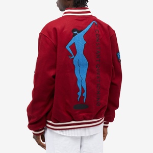 Custom Embroidery Varsity <b>Jacket</b> Red Letterman Baseball Bomber <b>Jacket</b> for <b>Men</b> Women Vintage Streetwear Graphic Patchwork Coat - Product Image 3
