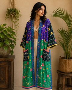 Kimono Largo Vintage para Mujer, con Bordado Floral, de Georgette, Estilo Phulkari, Informal, de Verano, Talla Grande, de Secado Rápido, para Regalo - Product Image 3