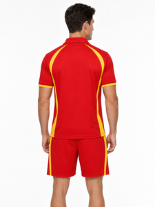 Ensemble de polos pour hommes à imprimé squelette rouge et jaune, séchage rapide, tenue sportive d'été avec logo sur le devant, ensembles de polos pour hommes en vente - Product Image 6