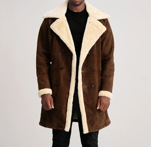 Manteau long élégant pour homme en cuir véritable marron, style motard, avec ceinture, décontracté, pour l'hiver – Offre de gros - Product Image 1