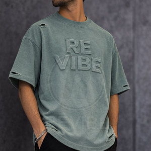 Camiseta de Hombre Tallas Grandes, Sólida, con Relieve, Personalizada, Nuevo Estilo, Cuello Redondo, 100% Algodón, Tejido Transpirable de Lona, Alta Calidad - Product Image 5