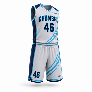 Conjunto de uniforme de baloncesto KhumBro Modern Ice Grey Cyan Navy, camiseta y pantalones cortos transpirables personalizados para hombre, kit de equipo al por mayor - Product Image 3