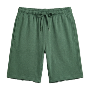 Shorts en jersey de coton vert pour homme, taille à cordon, décontractés, respirants, longueur Bermuda, couleur unie, tissu tricoté - Product Image 3