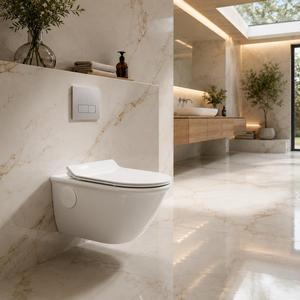 Tendance 2026 WC suspendu sans bride monobloc en porcelaine allongé avec siphon en S/P, réservoir encastré et chasse latérale - Product Image 5
