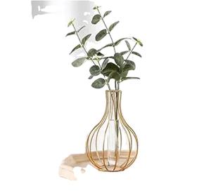 Florero Geométrico de Vidrio Dorado, Moderno Soporte para Plantas Hidropónicas en Tubo de Ensayo, Florero de Metal Minimalista, Decoración de Oficina de Lujo para Escritorio - Product Image 3