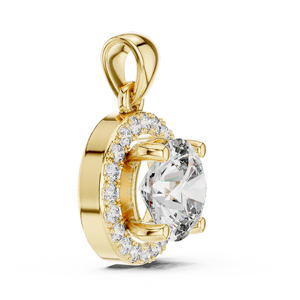 Collar con colgante de diamantes redondos clásicos, joyería de compromiso para mujer en oro amarillo - Product Image 2