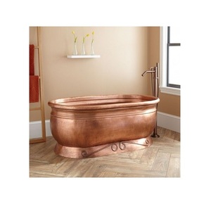 Elegante Bañera Independiente de Cobre Pulido Estilo Antiguo, Base Esculpida Elegante, Forma Ovalada, Bordes Redondeados, Bañera de Lujo - Product Image 1