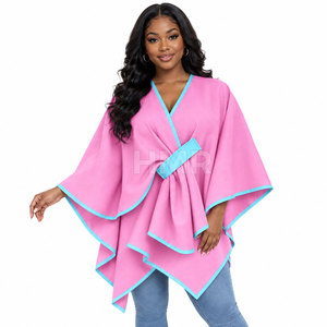 HMR Sorority Sisterhood Pink Asymmetric <b>Poncho</b> V-Neck Belted Closure Solid Color Casual Wear Sweater - Product Image 1